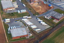 Oblique view of Market Hall 5 in Rülzheim in the state Rhineland-Palatinate, Germany