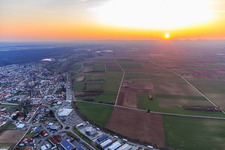 Sunset over the Gollenberg from the east in Rülzheim in the state Rhineland-Palatinate, Germany