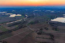 Aerial view of Sunset at Althrein from the east in Neupotz in the state Rhineland-Palatinate, Germany