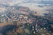 Castle ruins of the Château de Lichtenberg in the Northern Vosges in Lichtenberg in the state Bas-Rhin, France seen from above