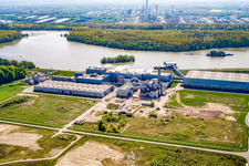 Bird's eye view of Oberwald industrial area: Palm paper mill in Wörth am Rhein in the state Rhineland-Palatinate, Germany