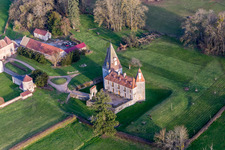 Aerial photograpy of Château de Morlet in Burgundy in Morlet in the state Saone et Loire, France