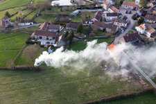 Aerial view of (Burgundy), fire in Saisy in the state Saone et Loire, France