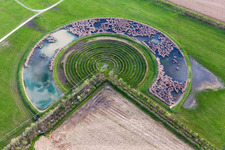 Circular round arch of a pivot irrigation system on agricultural fields in Pavia di Udine in Friuli-Venezia Giulia, Italy