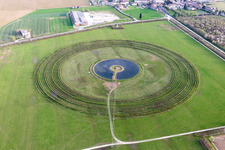 Circular round arch of a pivot irrigation system on agricultural fields in Persereano in Friuli-Venezia Giulia, Italy