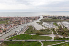 Bird's eye view of Porto Garibaldi in the state Emilia Romagna, Italy