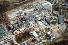 Aerial view of Stora Enso paper mill in the district Knielingen in Karlsruhe in the state Baden-Wuerttemberg, Germany