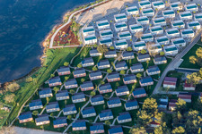 Aerial view of Holiday house plant of the park Valkanela on the Adriatic coast in Vrsar in Istria- Istarska zupanija, Croatia