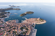 Aerial photograpy of Townscape on the seacoast of the Mediterranean sea in Rovinj in Istarska zupanija, Croatia