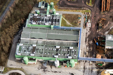 Aerial photograpy of Stora Enso paper mill in the district Knielingen in Karlsruhe in the state Baden-Wuerttemberg, Germany