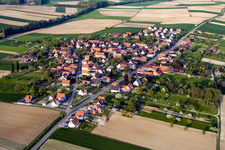 Oblique view of Village - view on the edge of agricultural fields and farmland in Hoffen in Grand Est, France
