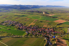 Aerial view of Village overview from the southeast in spring in Niederhorbach in the state Rhineland-Palatinate, Germany