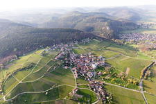 District Gleiszellen in Gleiszellen-Gleishorbach in the state Rhineland-Palatinate, Germany seen from a drone