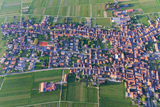 Aerial view of View of the wine village in spring from the south in Rhodt unter Rietburg in the state Rhineland-Palatinate, Germany