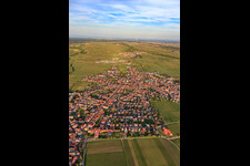 Aerial view of City view in spring from the west in Maikammer in the state Rhineland-Palatinate, Germany