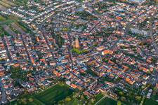 Aerial view of Town View of the streets and houses of the residential areas in Rheinsheim in the state Baden-Wurttemberg, Germany