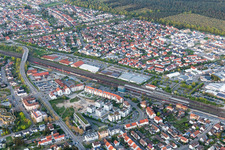 Aerial view of Bahnhofsring in the district Graben in Graben-Neudorf in the state Baden-Wuerttemberg, Germany