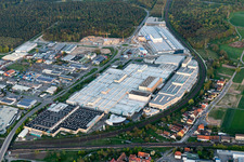 Extension - new building - construction site on the factory premises of SEW-EURODRIVE GmbH & Co KG in Graben-Neudorf in the state Baden-Wurttemberg, Germany viewn from the air