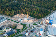 Drone recording of Extension - new building - construction site on the factory premises of SEW-EURODRIVE GmbH & Co KG in Graben-Neudorf in the state Baden-Wurttemberg, Germany
