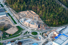 Extension - new building - construction site on the factory premises of SEW-EURODRIVE GmbH & Co KG in Graben-Neudorf in the state Baden-Wurttemberg, Germany from the drone perspective