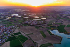 Aerial view of Sunset in the Rhine plain in the district Hardtwald in Neupotz in the state Rhineland-Palatinate, Germany