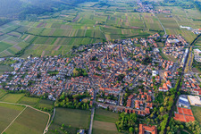 Aerial view of View of the town in spring from the south in Deidesheim in the state Rhineland-Palatinate, Germany