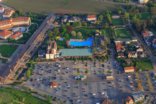 Aerial view of Salinarium leisure pool at Wurstmarkt in Bad Dürkheim in the state Rhineland-Palatinate, Germany