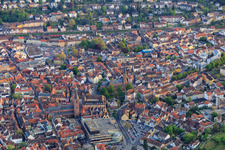 Aerial view of Collegiate Church of Our Lady and St. Giles in Neustadt an der Weinstraße in the state Rhineland-Palatinate, Germany
