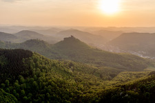 Trifels Castle in Annweiler am Trifels in the state Rhineland-Palatinate, Germany from the drone perspective