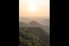 Trifels Castle in Annweiler am Trifels in the state Rhineland-Palatinate, Germany from a drone