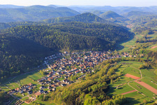 Village view in the Palatinate Forest from the northeast in Vorderweidenthal in the state Rhineland-Palatinate, Germany