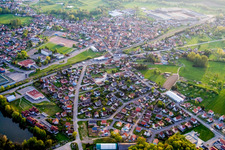 Aerial view of Town View of the streets and houses of the residential areas in Mertzwiller in Grand Est, France