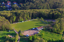 Aerial view of SV 1946 Dörrenbach football club sports field and mobile home parking space Dörrenbach in Dörrenbach in the state Rhineland-Palatinate, Germany