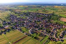 Aerial view of Wine-growing village on the German Wine Route from the northwest in Oberotterbach in the state Rhineland-Palatinate, Germany