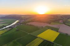 Aerial view of Sunset on the Weser in Brevörde in the state Lower Saxony, Germany
