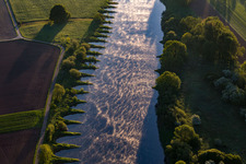 Aerial view of Groynes on the Weser in the district Stahle in Höxter in the state North Rhine-Westphalia, Germany