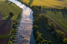 Aerial photograpy of Groynes on the Weser in the district Stahle in Höxter in the state North Rhine-Westphalia, Germany