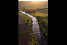 Oblique view of Groynes on the Weser in the district Stahle in Höxter in the state North Rhine-Westphalia, Germany