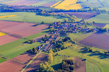 Village view in the morning from the north in the district Capellenhagen in Duingen in the state Lower Saxony, Germany