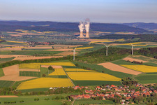 Aerial photograpy of View from Bremke of the nuclear power plant Grohnde in the district Grohnde in Emmerthal in the state Lower Saxony, Germany