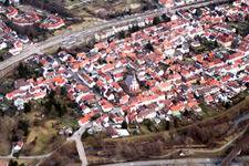 From the southwest in the district Knielingen in Karlsruhe in the state Baden-Wuerttemberg, Germany