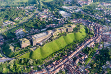Aerial view of Fragments of the fortress citadelle of Bitsch in Bitche in Grand Est, France