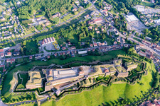 Aerial photograpy of Fragments of the fortress citadelle of Bitsch in Bitche in Grand Est, France