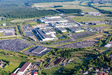 Aerial view of Industrial and commercial area with Toussaint Sarl and Renz Sarl in Woustviller in Grand Est, France