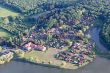 Aerial photograpy of Pond with camping in Hambach in the state Moselle, France