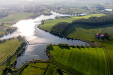 Shoreline landscape in the area of the étange biscornu chain of lakes in Puttelange-aux-Lacs in Rémering-lès-Puttelange in the state Moselle, France