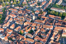 Aerial view of Town View of the streets and houses of the residential areas in Sarre-Union in Grand Est, France