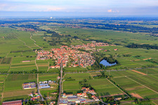 Aerial view of View of the town beyond the A65 from the west in Kirrweiler in the state Rhineland-Palatinate, Germany