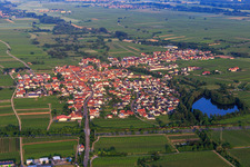 Aerial photograpy of View of the town beyond the A65 from the west in Kirrweiler in the state Rhineland-Palatinate, Germany