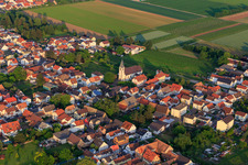 Aerial view of Catholic Parish Church of St. Leo the Great in the district Rödersheim in Rödersheim-Gronau in the state Rhineland-Palatinate, Germany